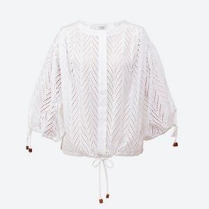 Women's White Eyelet Button-Front Blouse